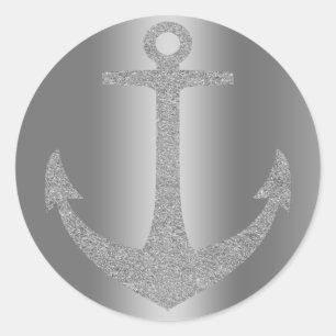 Sticker Rond Fête d'anniversaire nautique glamour Ancre d'argen