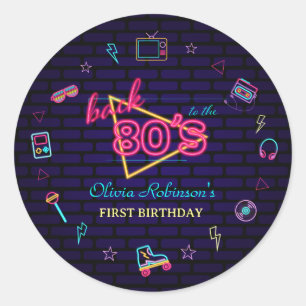 Sticker Rond Fête d'anniversaire néon rétro pop pour enfants