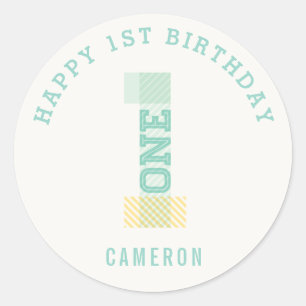 Sticker Rond Fête d'anniversaire numéro un 1ère année à rayures