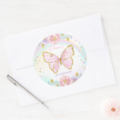 Sticker Rond Fête d'anniversaire papillon rose Floral Papillon  (Enveloppe)