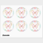 Sticker Rond Fête d'anniversaire papillon rose Floral Papillon  (Feuille)
