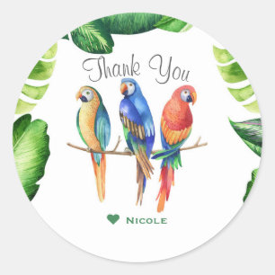Sticker Rond Fête d'anniversaire Perroquets Tropicaux Oiseaux e