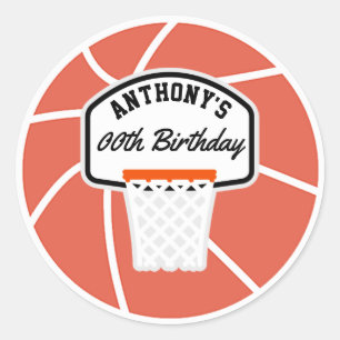 Sticker Rond Fête d'anniversaire personnalisée de basketball