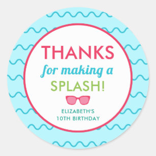 Sticker Rond Fête d'anniversaire Piscine Merci Splash Coloré En