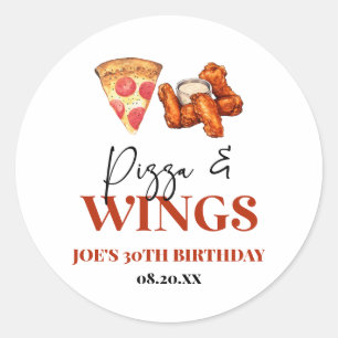 Sticker Rond Fête d'anniversaire Pizza et Wings