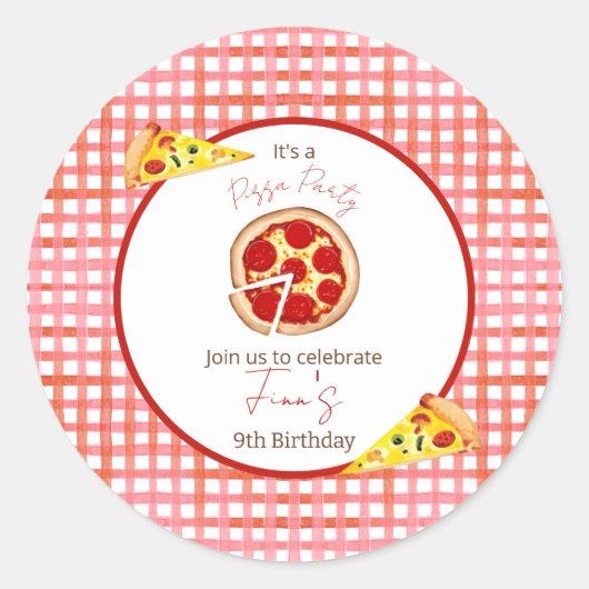 Sticker Rond Fête d'anniversaire Pizza Tout Âge (Devant)