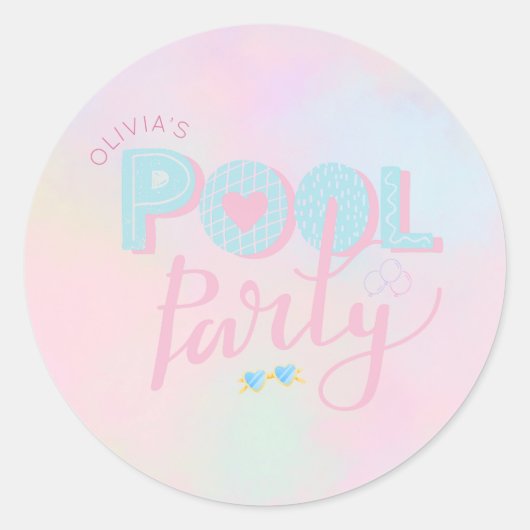 Sticker Rond fête d'anniversaire pour tout âge à la piscine (Devant)