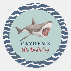 Sticker Rond Fête d'anniversaire requin