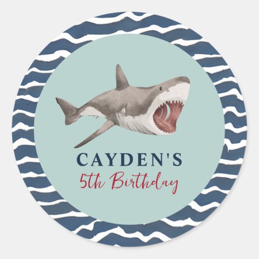 Sticker Rond Fête d'anniversaire requin (Devant)