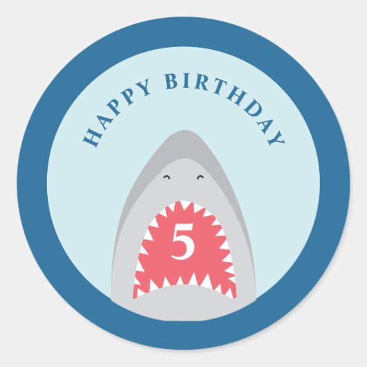 Sticker Rond Fête d'anniversaire requin (Devant)
