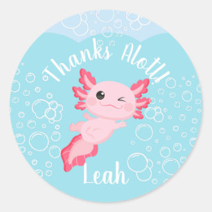 Sticker Rond Fête d'anniversaire rose Axolotl sous-marine