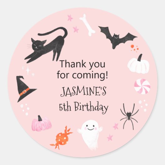 Sticker Rond Fête d'anniversaire rose d'Halloween Favoriser (Devant)