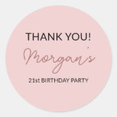 Sticker Rond Fête d'anniversaire rose gêné mignon merci (Devant)