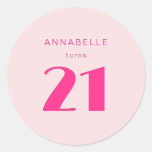 Sticker Rond Fête d'anniversaire rose moderne 21 vingt et un