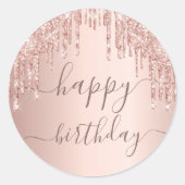 Sticker Rond fête d'anniversaire rose or rose gouttes (Devant)