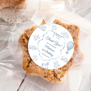 Sticker Rond Fête d'anniversaire ruban bleu Toile De Jouy 