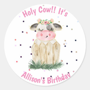 Sticker Rond Fête d'anniversaire Sainte Vache Filles Mignonnes 