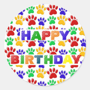 Sticker Rond Fête d'anniversaire simple Paw Pet coloré moderne
