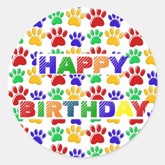 Sticker Rond Fête d'anniversaire simple Paw Pet coloré moderne (Devant)