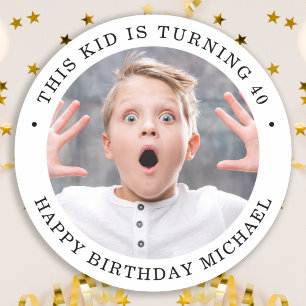 Sticker Rond Fête d'anniversaire simple personnalisée photo tou