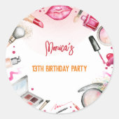 Sticker Rond Fête d'anniversaire spa beauté et maquillage (Devant)