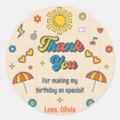 Sticker Rond Fête d'anniversaire super Retro Merci (Devant)