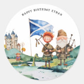 Sticker Rond Fête d'anniversaire sur le thème écossais (Devant)