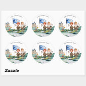 Sticker Rond Fête d'anniversaire sur le thème écossais (Feuille)