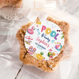 Sticker Rond Fête d'anniversaire Tropical Splish Splash Piscine