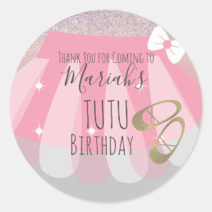 Sticker Rond Fête d'anniversaire Tutu Merci rose