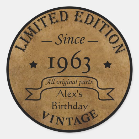 Sticker Rond Fête d'anniversaire vintage personnalisée (Devant)