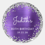 Sticker Rond Fête d'anniversaire violet Parties scintillant d'a (Devant)
