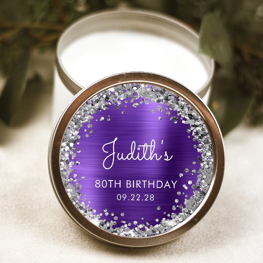 Sticker Rond Fête d'anniversaire violet Parties scintillant d'a