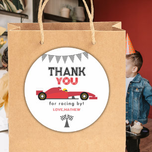 Sticker Rond Fête d'anniversaire voiture de course rouge Tout a
