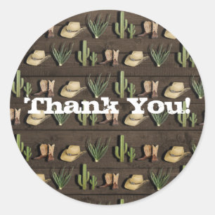 Sticker Rond Fête d'anniversaire western cowboy rustique en boi