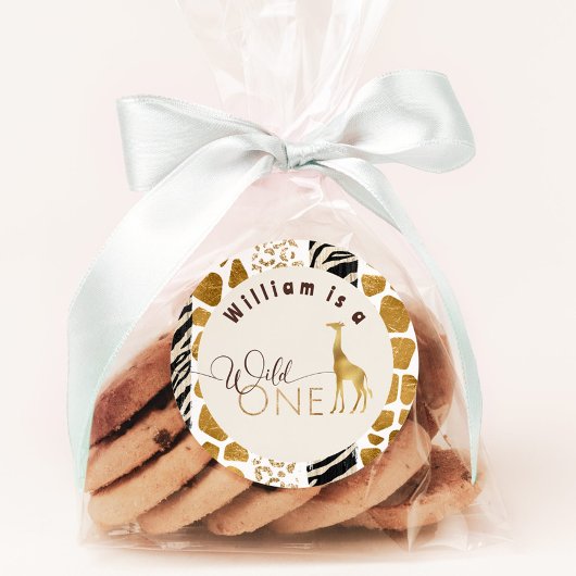 Sticker Rond Fête d'anniversaire Wild one Safari girafe moderne