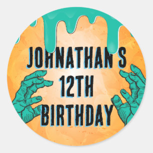 Sticker Rond Fête d'anniversaire Zombie Halloween Enfants
