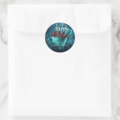 Sticker Rond Fête d'anniversaire zombie joyeux (Sac)