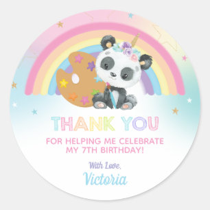 Sticker Rond Fête d'art Cute Panda Anniversaire Merci Favoriser