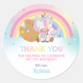 Sticker Rond Fête d'Art Cute Unicorn Anniversaire Merci Favoris (Devant)