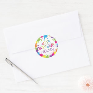 Sticker Rond Fête d'art peinture colorée joyeux anniversaire