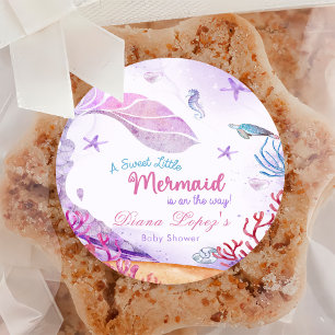Sticker Rond Fête de Baby shower de fille Mermaid