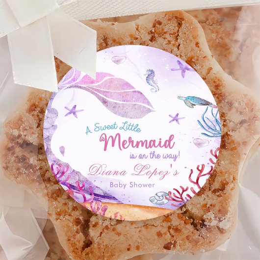Sticker Rond Fête de Baby shower de fille Mermaid