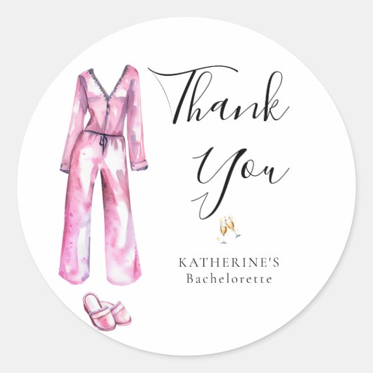Sticker Rond Fête de Bachelorette Chic Prosecco Pyjama Merci (Devant)