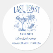Sticker Rond Fête de Bachelorette Côtière Moderne Cocktail Bleu (Devant)
