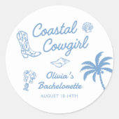 Sticker Rond Fête de Bachelorette Cowgirl Côtière Bleue (Devant)