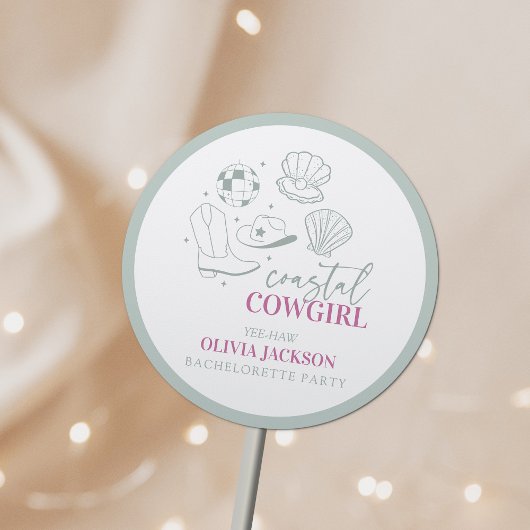 Sticker Rond Fête de Bachelorette de Cowgirl Côtière Nautique M