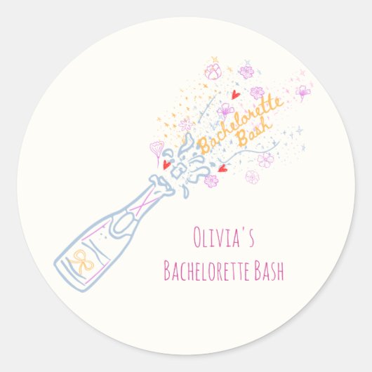 Sticker Rond Fête de Bachelorette Florale Dessinée à la Main Fa (Devant)