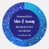 Sticker Rond Fête de Bachelorette Pailletée Bleue (Devant)