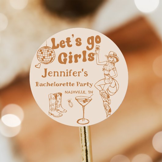 Sticker Rond Fête de Bachelorette Rodeo Cowgirl Disco